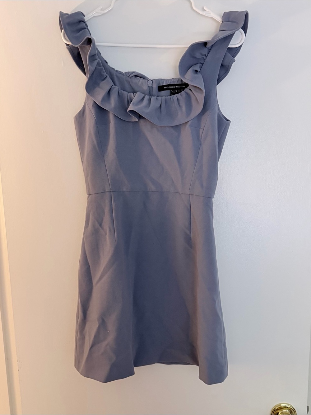 French Connection Ruffle Mini Dress in Dusty Blue